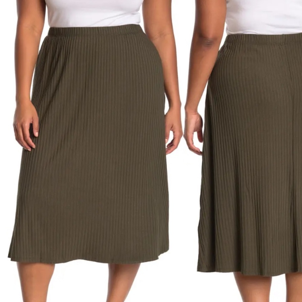 Catherine Malandrino Woman Rib Knit Midi Skirt Grape Leaf Size 2X Lightweight